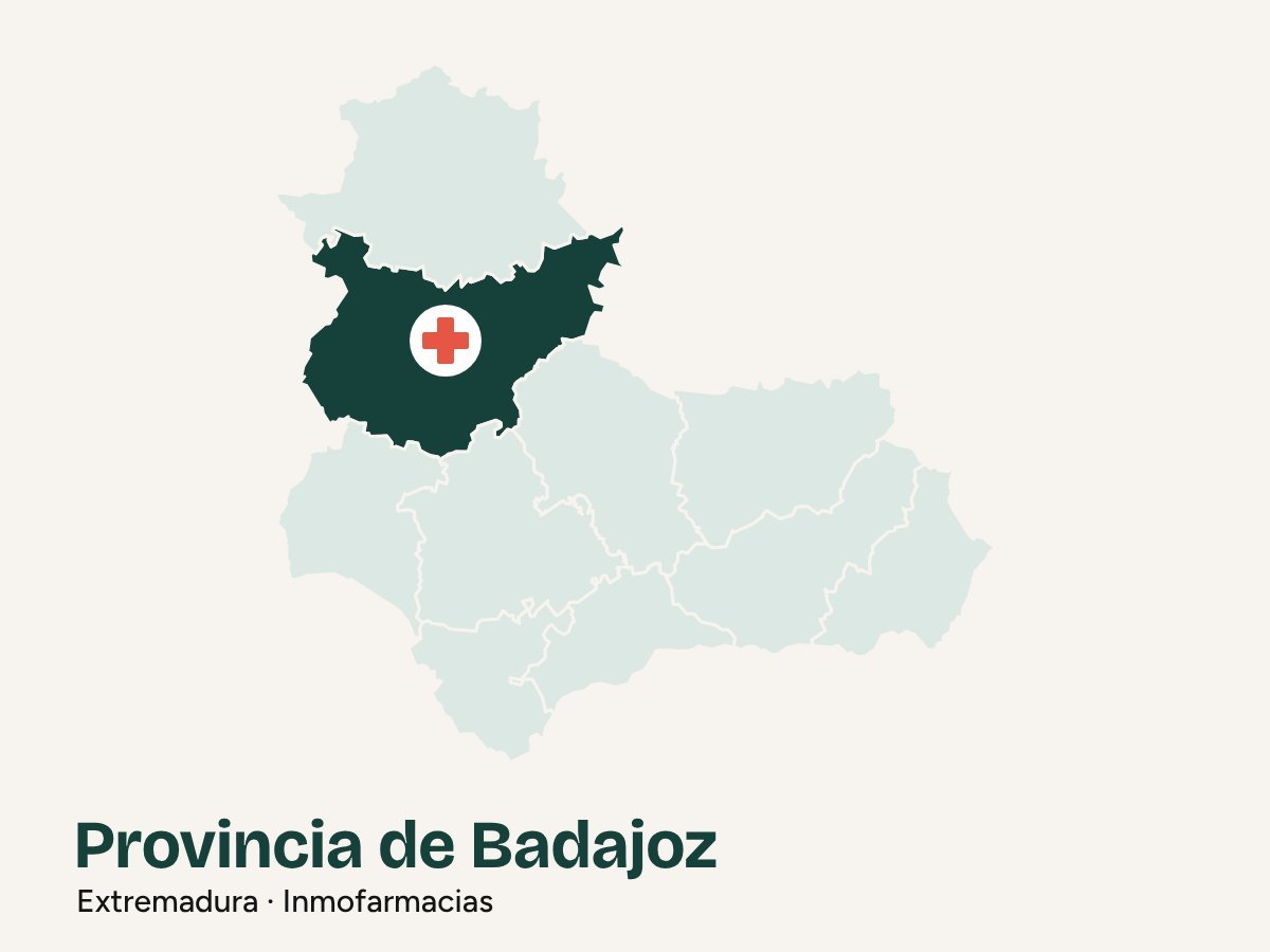 Mapa de Andalucía y Extremadura con la provincia de Badajoz marcada