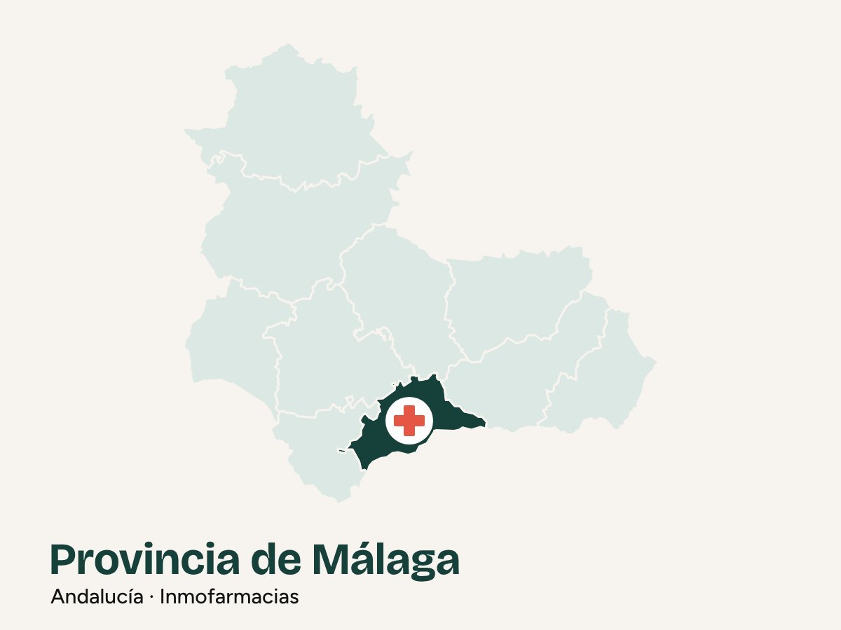 Mapa de Andalucía y Extremadura con la provincia de Málaga marcada